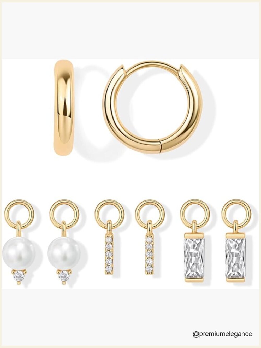 Mix & Match Huggie Hoop Earrings with Charms Set - 14K Gold Plated Dangle Motif